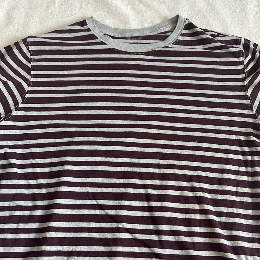 maroon striped shirt